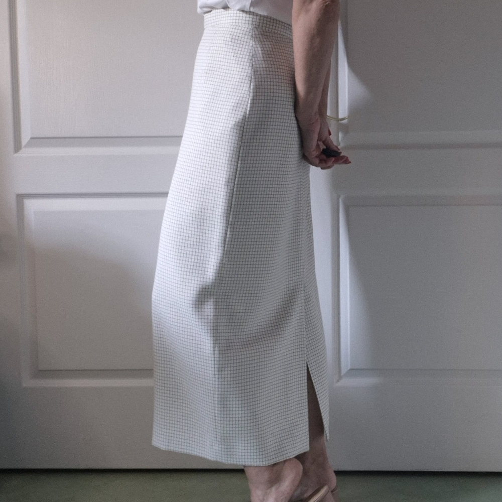 Vintage White Checkered Midi Skirt